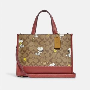 Coach X Peanuts Dempsey Carryall In Signature Canvas With Snoopy Woodstock Print